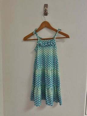 Tommy Bahama Girls' Teal and White Patterned Tiered Sundress